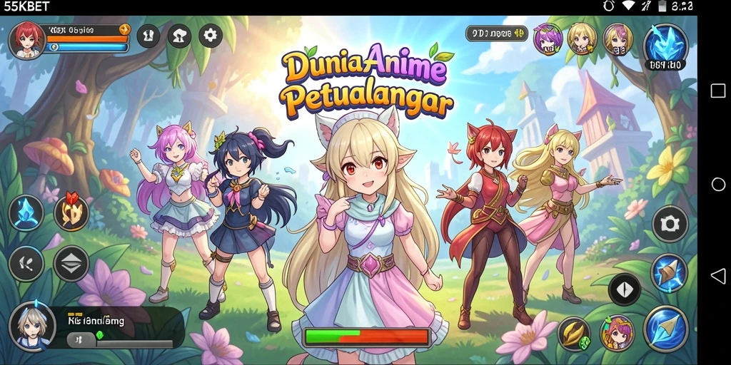 Tampak gameplay <strong>55KBET</strong> dengan karakter anime yang memukau.
