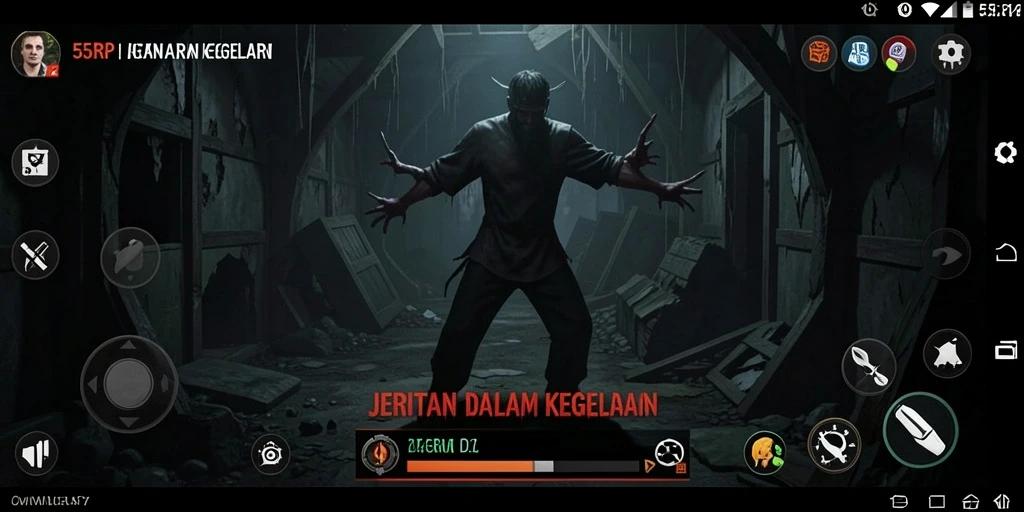 Screenshot gameplay 55RP yang menampilkan kegelapan dan ketegangan.