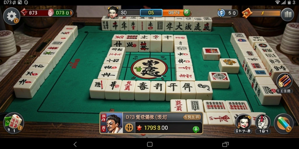 Tangkapan layar D73 menampilkan aksi permainan Mahjong yang mengasyikkan.