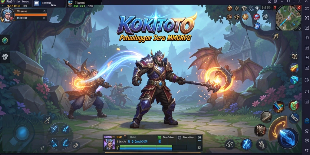 Screenshot gameplay seru di KOKITOTO dengan berbagai karakter dan pertarungan.