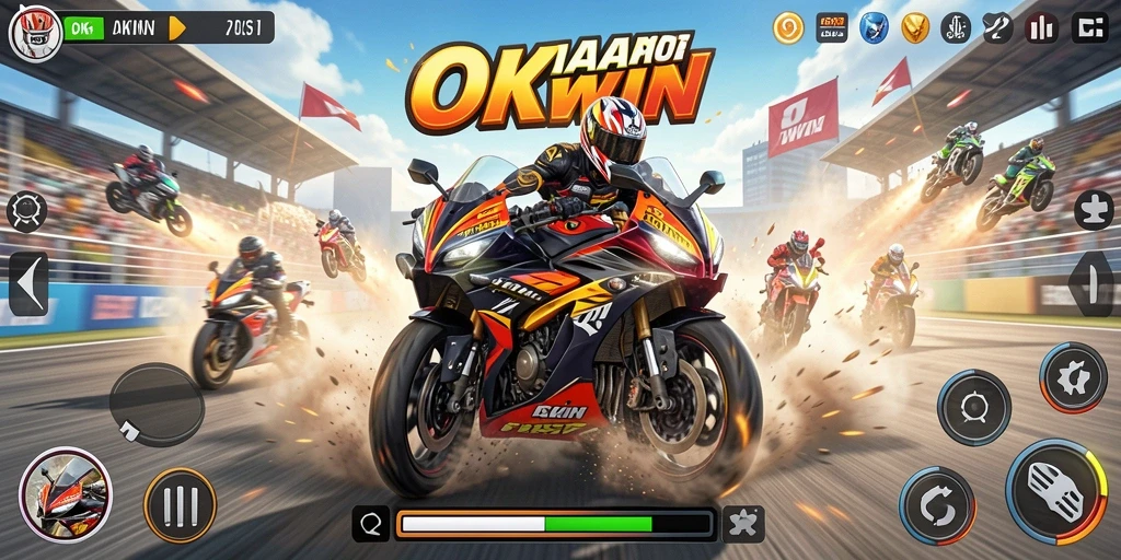 Tampilan aksi balapan motor yang seru dan mendebarkan.