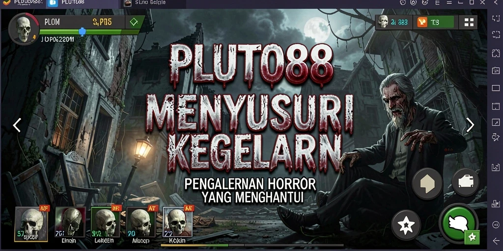 Screenshot gameplay menakutkan dari PLUTO88 dengan suasana gelap.