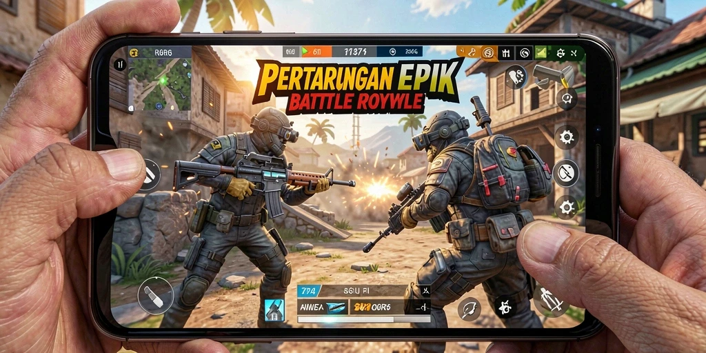 Screenshot gameplay R6R6 dengan pertarungan seru di Battle Royale.