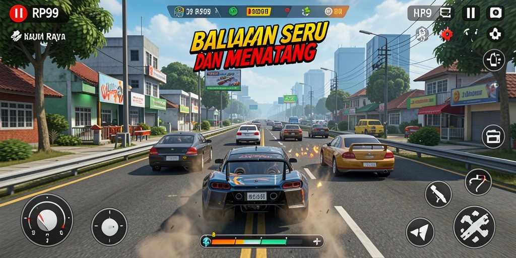 Tampilan menarik dari gameplay balapan RP99 yang penuh aksi.