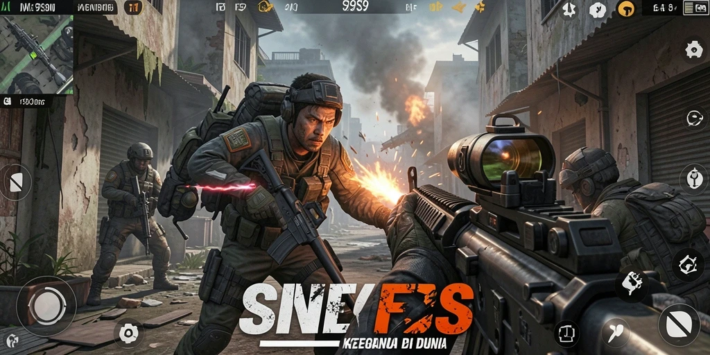 Tampilan gameplay mendebarkan dari S9S9 dengan aksi tembak-menembak yang intens.