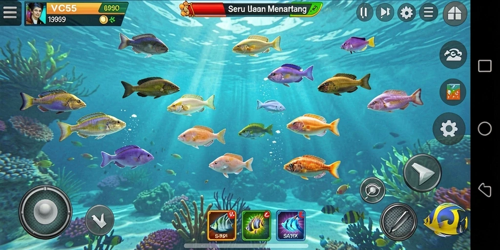Tampilan gameplay VC55 yang menegangkan saat menembak ikan.